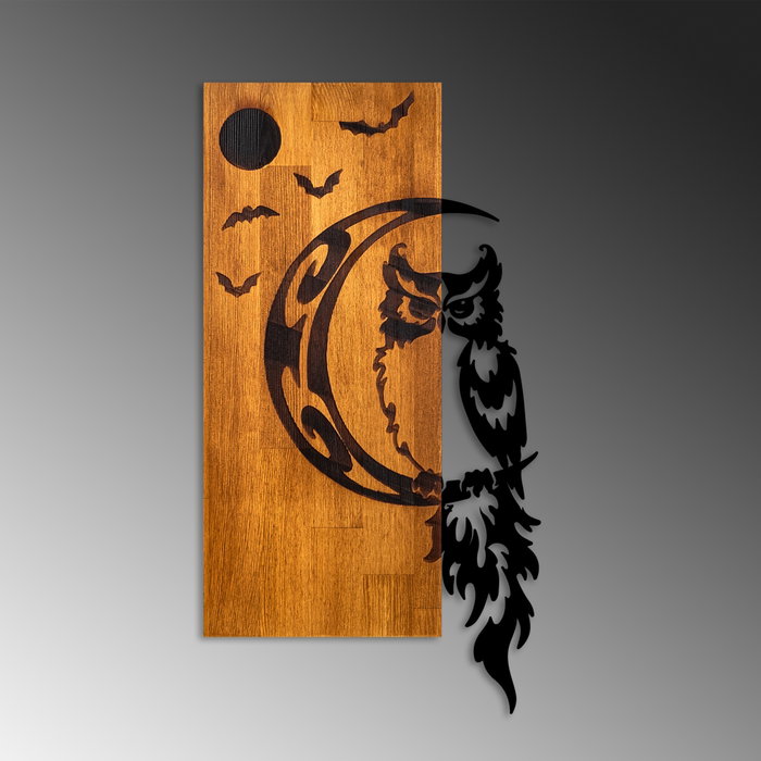 Wallity Owl Escultura de pared de madera y metal en nogal y negro Wallity Owl Escultura de pared de madera y metal en nogal y negro